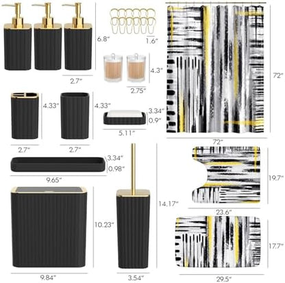 Bathroom Set - Bathroom Accessory Set, Black Bathroom Set, 26PC Bathroom Sets with Shower Curtain and Rugs, Toilet Brush, Trash Can, Qtip Holder & Bathroom Soap Dispenser Set