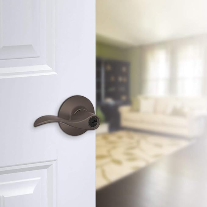 SCHLAGE Accent Lever Keyed Entry Lock in Satin Brass - F51A ACC 608