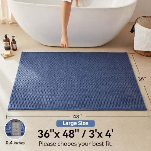 Triohero Large Bathroom Rugs Non Slip Washable Bath Rugs Super Absorbent Bathroom Rug Thin Quick Dry Low Pile Bath Mats, Denim Blue 36"x48"