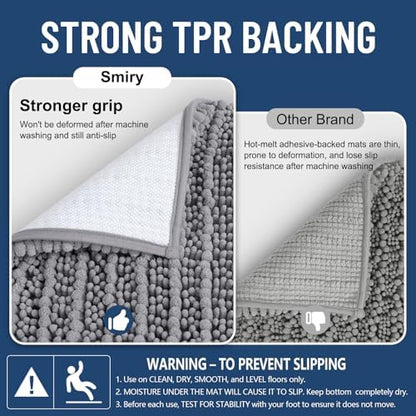 Smiry Bathroom Rugs 47X17, Extra Soft Rubber Backing Chenille Bath Mats