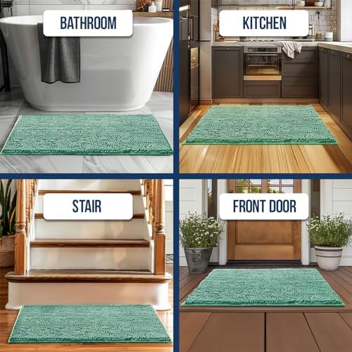 Muddy Mat Chenille Bathroom Rugs Quick Dry Microfiber Mats Non Slip Washable, Extra Thick, Soft and Highly Absorbent Bath Mats for Bathroom, Kitchen, and Shower Floor - Seafoam Green Medium 30"X19"