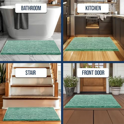 Muddy Mat Chenille Bathroom Rugs Quick Dry Microfiber Mats Non Slip Washable, Extra Thick, Soft and Highly Absorbent Bath Mats for Bathroom, Kitchen, and Shower Floor - Seafoam Green Medium 30"X19"