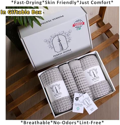 PÜSKÜL Natural 100% Turkish Cotton Waffle Towels Set of 4-Piece, L.-Gray