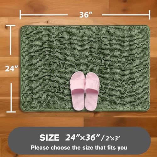 Loden Green Bathroom Rugs – Absorbent and Washable Bath Mat, Non-Slip, Thick Soft Chenille Bath Rugs for Bathroom Floor, Shower, Sink - 24" x 36"