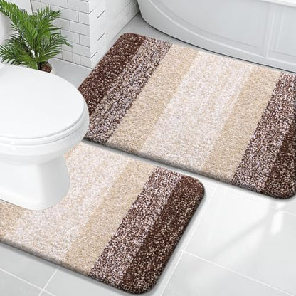 OLANLY Micorfiber Bathroom Rug Set 2 Piece, 36"x24"+U-Shaped 24"x20"