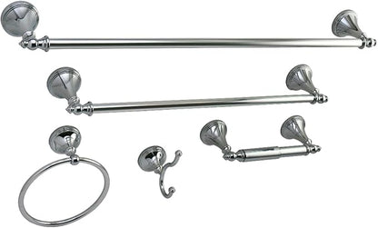 Kingston Brass Naples 5-Piece Accessory Set with 18" & 24" Towel Bar, Towel Ring, Robe Hook & Toilet Paper Holder, Polished Chrome