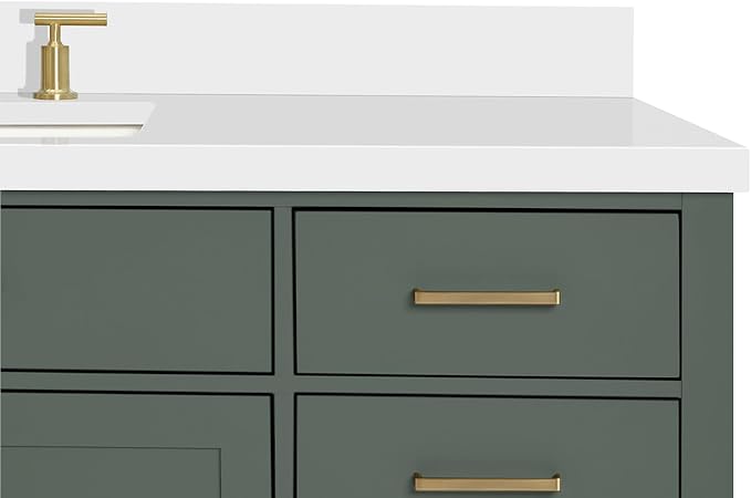 ARIEL Hepburn 60-inch Bathroom Vanity with Sink,Solid Wood, 1.5-inch Pure White Quartz Countertop, Single Rectangular Porcelain Sink, 2 Soft Closing Doors, 9 Dovetail Drawers, Vintage Green