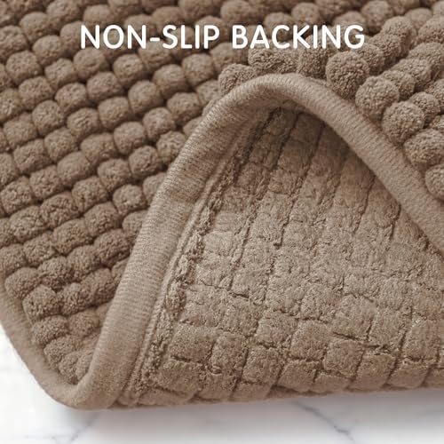 SUBRTEX Bathroom Rugs, 24" x 36" Chenille Bath Rug Soft Short Plush Bath Mat Soft Shower Mat Water Absorbent Shower Mat Quick Dry Machine Washable, Taupe Brown