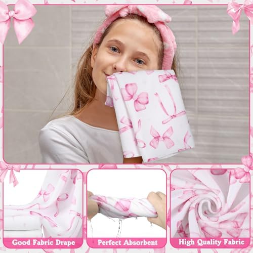 FuWeave 8 Pcs Pink Shower Curtain Sets for Bathroom Decor Cute Coquette Bathroom Accessories Bow Knot Aesthetic Girly Shower Curtain Sets with Towels Carpet Bath Mat Toilet Rugs and 12 Hooks