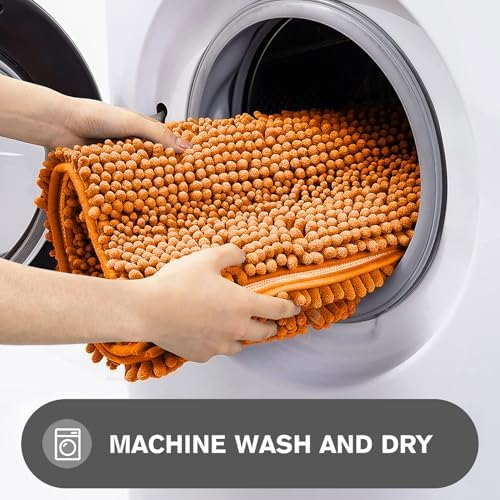 Flame Orange Bathroom Rugs Sets 2 Piece – Absorbent and Washable Bath Mat, Non-Slip, Thick Soft Chenille Bath Rugs for Bathroom Floor, Shower, Sink - 17" x 24"+20" x 32"