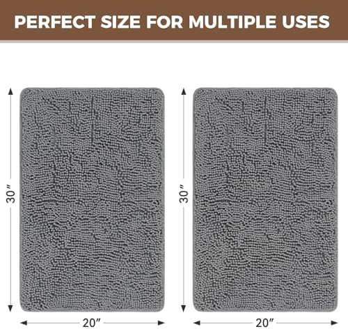 Bcoimo Bath Rug Mat Sets, 2 Piece Extra Soft Chenille Gray Bathroom Mat Set