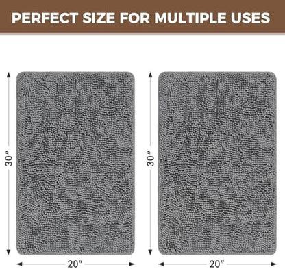 Bcoimo Bath Rug Mat Sets, 2 Piece Extra Soft Chenille Gray Bathroom Mat Set