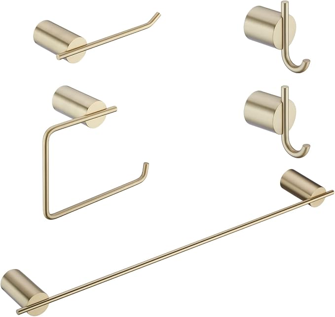 RANDOM Brushed Gold Bathroom Hardware Set 5 Pieces Include 24 inch Towel Bar Towel Ring Toilet Paper Holder Towel Hook for Bathroom,SUS304 Stainless Steel.RD96068S-5BG-2