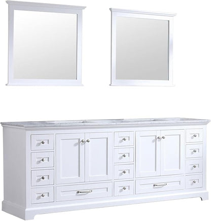Dukes 84 in. W x 22 in. D White Double Bath Vanity, Carrara Marble Top, and 34 in. Mirrors LD342284DADSM34