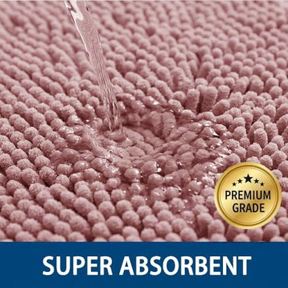 Bathroom Rugs Sets 2 Piece,Super Absorbent Chenille Bath Mats and U-Shaped Toilet Rug,Strong PVC Non Slip Backing,Microfiber Washable Dry Quickly Bath Mats for Bathroom(20"x32"+20"x20"U, Dusty Rose)