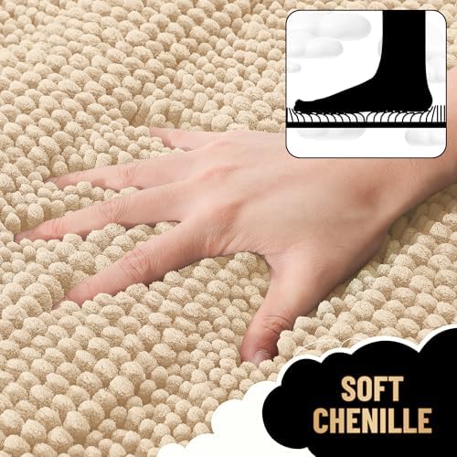 OLANLY Thick Large Bathroom Rugs 59x35, Soft Chenille Bath Rugs, Beige