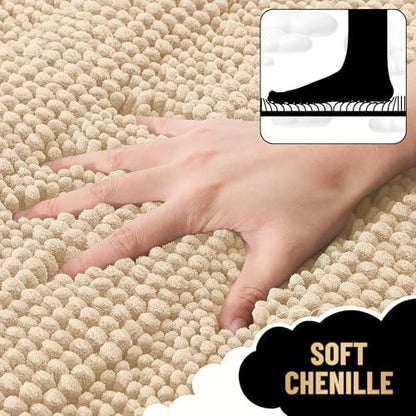 OLANLY Thick Large Bathroom Rugs 59x35, Soft Chenille Bath Rugs, Beige