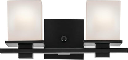 Kichler Tully 15" 2-Light Vanity Light with Satin Etched Cased Opal Glass in Black for Over a Vanity, Soft Modern Style, (15" x 6.5" x 7"), 45150BK
