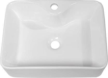 Sarlai Vessel Sink Rectangular - 16"x12" Rectangle Vessel Sink White Ceramic Porcelain Above Counter Bathroom Vanity Lavatory Restroom Bathroom Vessel Sink Basin