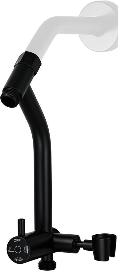 G-Promise All Metal Shower Diverter with Low Handheld Holder (Matte Black) | 6 Inch Downward-Extend Bracket for All Heights, 4 Spray Modes with Pause Mode, Anti-Leak, Easy Install, Universal Replacement