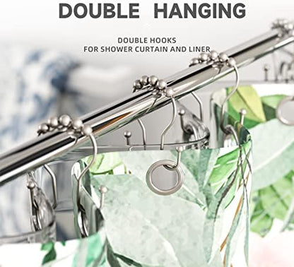 Bathway Shower Curtain Hooks Rust Proof Shower Curtain Rings, Smooth Glide Double Hook Shower Curtain Hooks,Shower Hooks for Shower Curtain Matte Nickel Shower Rod Hooks Shower Curtain Hangers 12Pcs