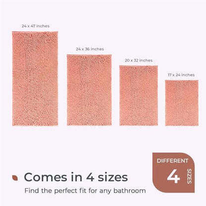 FRESHMINT Large Chenille Bathroom Rugs Mat 36”x24”, Non-Slip Bath Mat for Bathroom Floor & Bathtub, Washable Shower Shag Bath Rugs, Soft Fluffy Thick Water Absorbent Microfiber Shower Mat, Coral