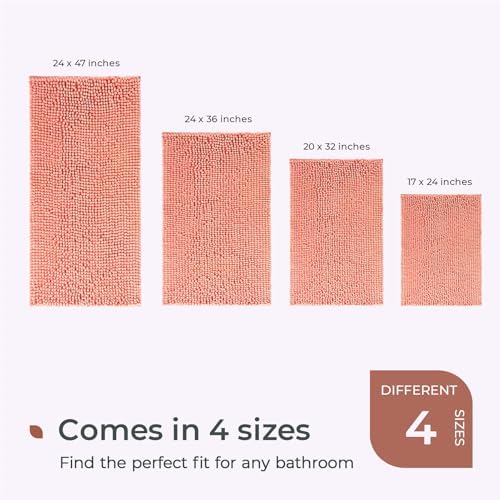 FRESHMINT Large Chenille Bathroom Rugs Mat 47"x24", Non-Slip Bath Mat for Bathroom Floor & Bathtub, Washable Shower Shag Bath Rugs, Soft Thick Water Absorbent Microfiber Shower Mat, Coral