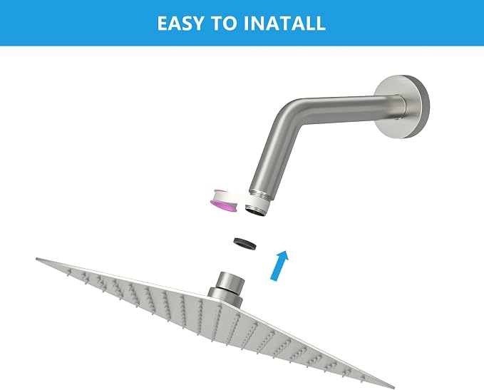 Lordear Rain Shower Heads High Pressure, Rainfall Showerhead for Bathroom Fixed Mount, 8 Inch Large Square High Flow Shower Head (Brushed Nickel)