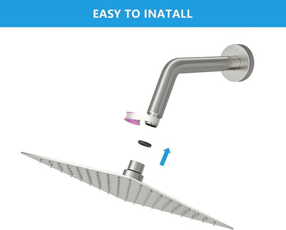 Lordear Rain Shower Heads High Pressure, Rainfall Showerhead for Bathroom Fixed Mount, 6 Inch Large Square High Flow Shower Head (Brushed Nickel)