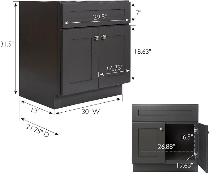 Design House Brookings Bathroom Vanity, 30", Urbane Bronze | Adjustable Hinges, Freestanding, Contemporary/Modern, Wood, Bath, 216002