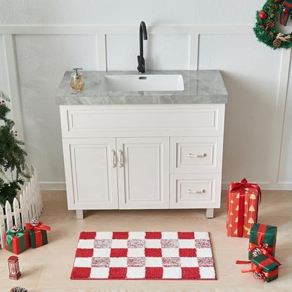 CozeCube Christmas Red Checkered Bath Mat 24"x16" Non Slip Washable Rug