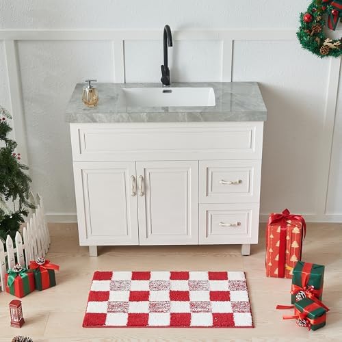 CozeCube Christmas Red Checkered Bath Mat 36"x24" Non Slip Washable Rug