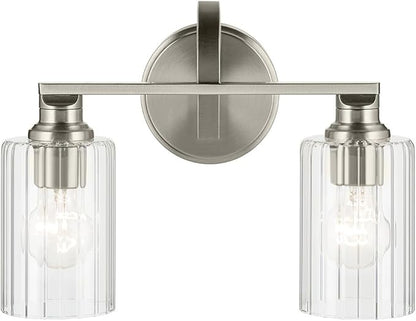 Kichler Gioe 14.25" 2-Light Vanity Light with Clear Fluted Glass in Brushed Nickel, Damp Rated, for Bathroom, Powder Room, Over a Mirror, (14.25" W x 10.5" H), 55225NIFLU