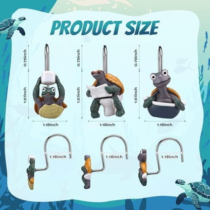 Amyhill 12 Pcs Turtle Shower Curtain Hooks Decorative Funny Turtle Shower Curtain Rings Stainless Steel Resin Sea Theme Bathroom Decor Suitable for Home Bedroom