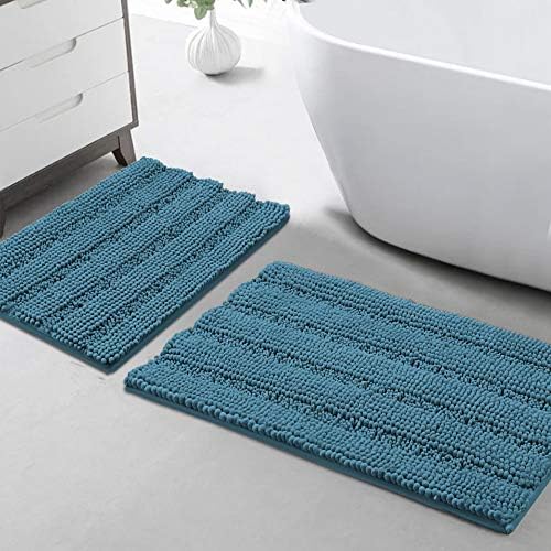 Turquoize Bathroom Rug Set, 2 Piece Soft Absorbent Chenille Bath Rug Set