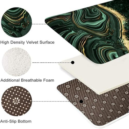 Nkzply 4 Pcs Green Marble Shower Curtain Sets with Rugs Gold Bathroom Set