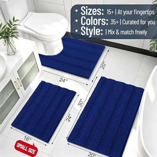 Smiry Thick Chenille Bathroom Rugs 30x20, Soft Absorbent Bath Mat, Navy