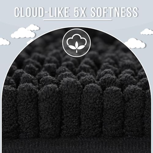 Yimobra Bathroom Rug Mat 36 x 24, Non Slip and Super Absorbent Bath Mat,Machine Washable Quick Dry,Ultra Plush Chenille Shower Rugs for Bathroom Floor Sink Tub and Shower Outside,Black