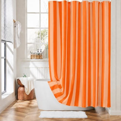 Ohocut Vertical Striped Shower Curtain, Cute Retro Vintage Double Orange Stripe Bathroom Shower Curtain, Waterproof Polyester Fabric Modern Bath Curtain for Bathroom 72x72 Inches Blue