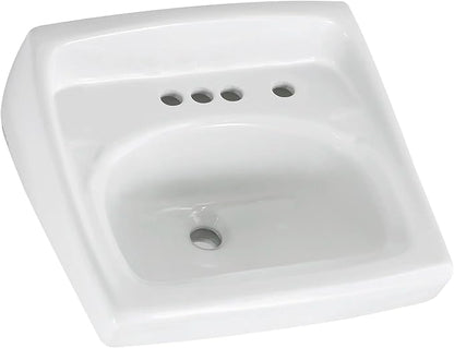 American Standard 0355.034.020 Lucerne Wall-Mount Lavatory Sink with 4-Inch Faucet Spacing and Extra Right Hand Hole, White
