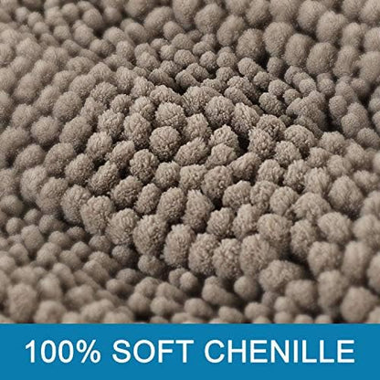 H.VERSAILTEX Bath Mats for Bathroom Non Slip Extra Thick Chenille Striped Bath Rug 24" x 36" Absorbent Non Skid Fluffy Soft Shaggy Rugs Washable Dry Fast Plush Mats for Indoor, Bath Room, Tub - Taupe