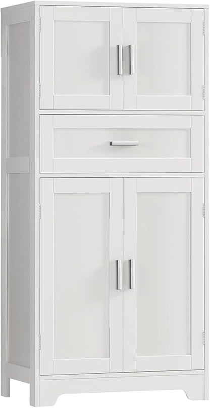 TEENFON Bathroom Storage Cabinet with Adjustable Shelf & Large Drawer | Tall Storage Cabinet with 4 Doors, Kitchen Pantry Storage Cabinets, for Living Room, Dining Room, Entryway, White