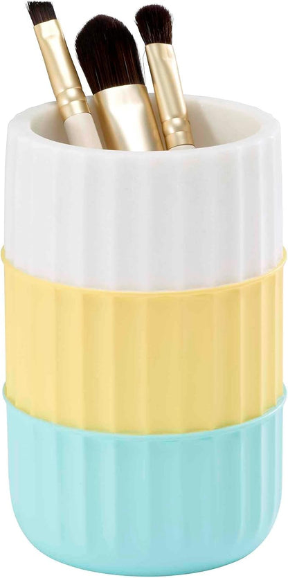 IZOD - Bathroom Set, 4pc Countertop Accessories, Tumbler, Toothbrush Holder, Soap Dish & Lotion Pump, Striped Resin Decor, Dorm Room Essentials (Clubhouse Collection, Aqua)