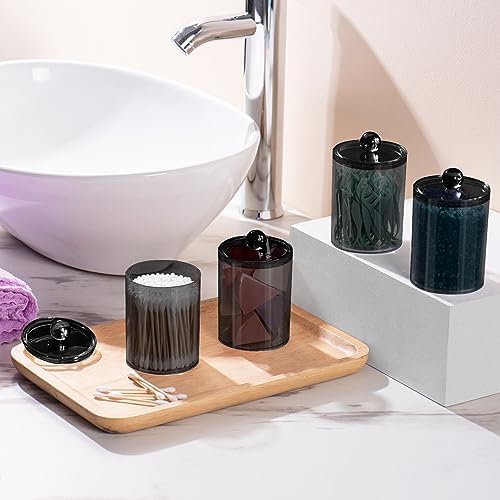4 Pcs Acrylic Qtip Holder, Cotton Ball Holder Jars with Lids, Black