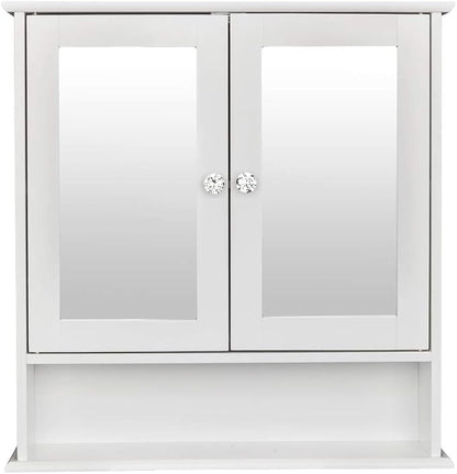 Karl home White Wall Mounted Medicine Cabinet, 2 Mirror Door Bath Storage | 22" L x 5.1" W x 22.8" H Wooden Cabinet with Adjustable Shelves and Bottom Shelf for Bathroom, Living Room, Entryway