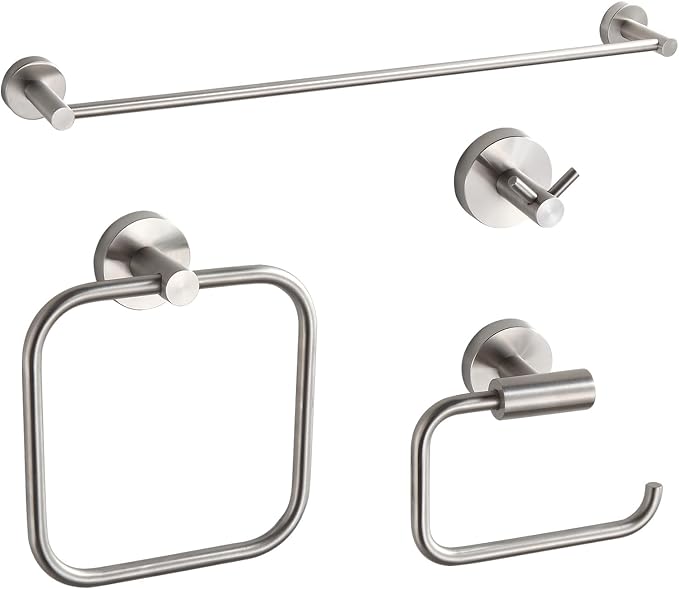 Bathroom Accessories Set 4 Piece Bathroom Hardware Set Stainless Steel 304 Brushed Nickel Bathroom Accessories Set Wall Mounted