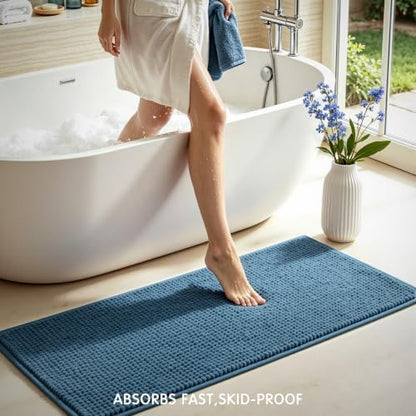 SUBRTEX Bathroom Rugs, 24" x 55" Chenille Bath Rug Soft Short Plush Bath Mat Soft Shower Mat Water Absorbent Shower Mat Quick Dry Machine Washable, Stone Blue