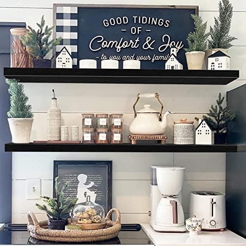 QEEIG Floating Shelves for Wall 47.2" Extra Long - Wall Mounted Shelf Bathroom Kitchen Living Room Bedroom Farmhouse Home Decor Display Bookshelf Large 47.2 x 9.3 inch Set of 2, Black (008-120B)
