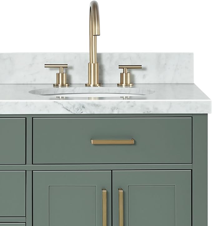 ARIEL Hepburn 61 Inch Double Oval Sink Bathroom Vanity with Carrara White Marble Countertop 1.5 Inch in Vintage Green