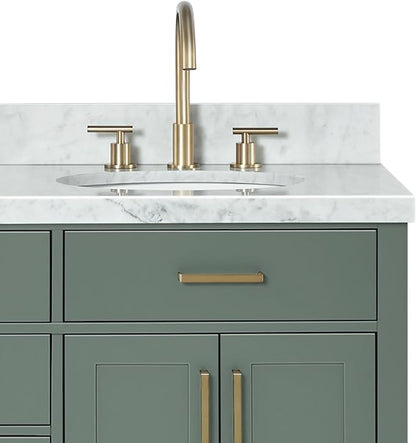 ARIEL Hepburn 61 Inch Double Oval Sink Bathroom Vanity with Carrara White Marble Countertop 1.5 Inch in Vintage Green